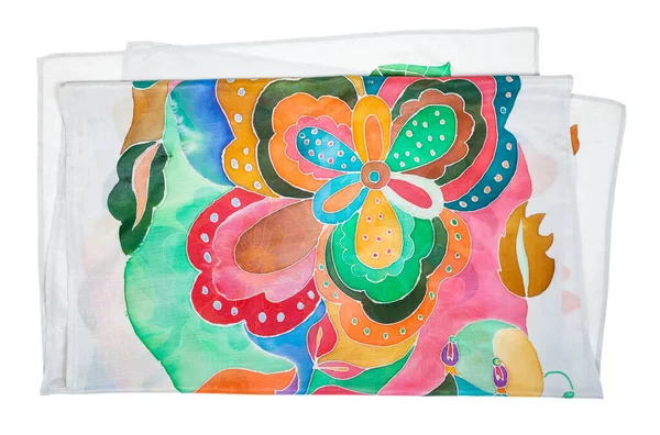 Cachecol Seda Dobrado Com Padrão Floral Desenhado Mão Técnica Batik — Fotografia de Stock