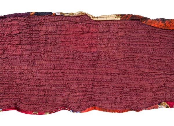 Parte Posterior Bufanda Marrón Roja Cosida Arrugada Aislada Sobre Fondo — Foto de Stock