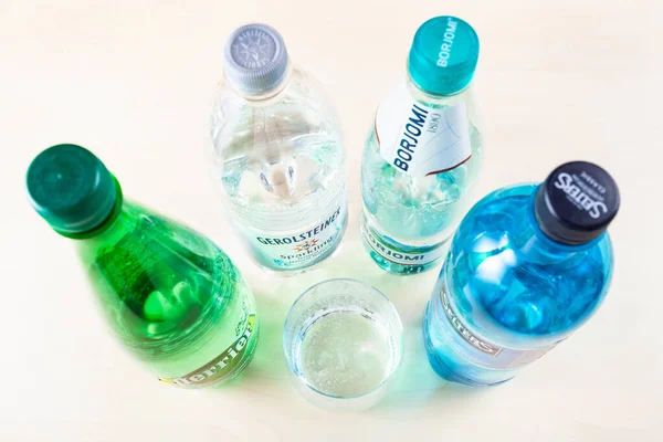 Moscow Russia May 2020 Top View Various Plastic Bottles Naturally — Stock Photo, Image