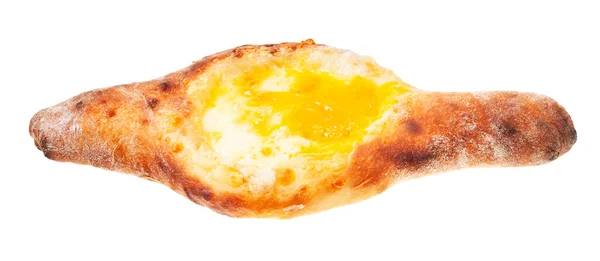 Cocina Georgiana Adjarian Khachapuri Con Huevo Aislado Sobre Fondo Blanco — Foto de Stock