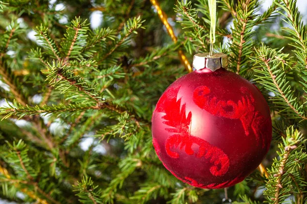 Decorated Red Ball Twigs Natural Christmas Tree Close Indoor — Stock Photo, Image