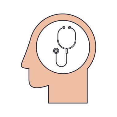 Siluet kafa gri stetoskop ile insan