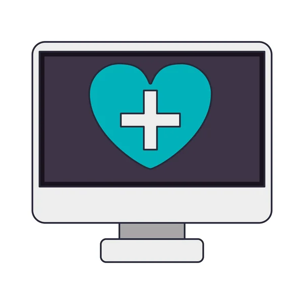 屏幕上显示的心脏形状计算机 — 图库矢量图片