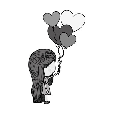 kalp şeklinde balonlar ile yürüyen tek renkli kadın