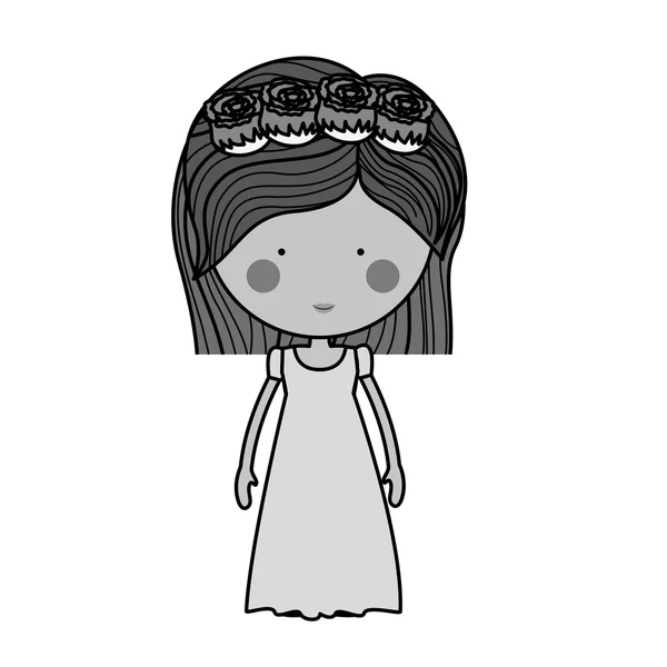Монохромная невеста с платьем и короной из роз — стоковый вектор