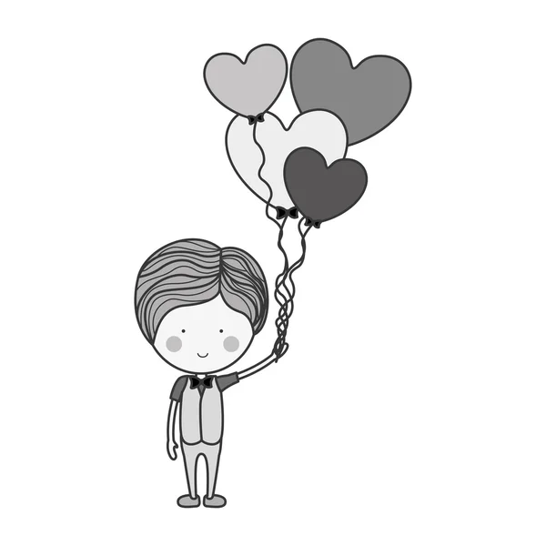 Homem silhueta com balões em forma de coração — Vetor de Stock