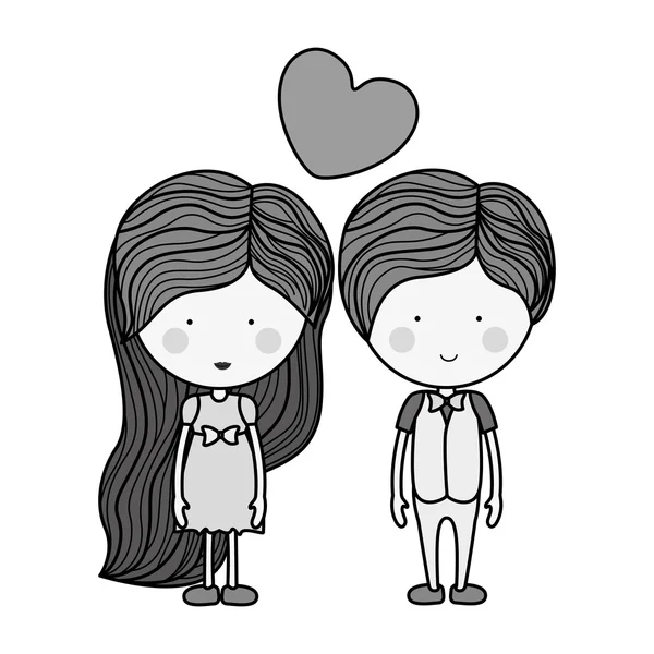 Homme et femme monochrome avec coeur flottant — Image vectorielle