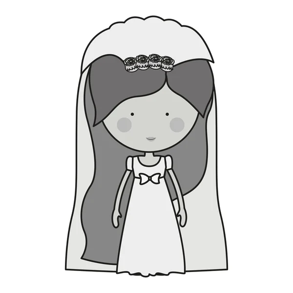 Monochrome bride with dress and veil — Stock Vector