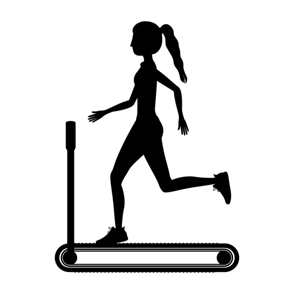 Silhouette with woman in treadmill — Stock Vector