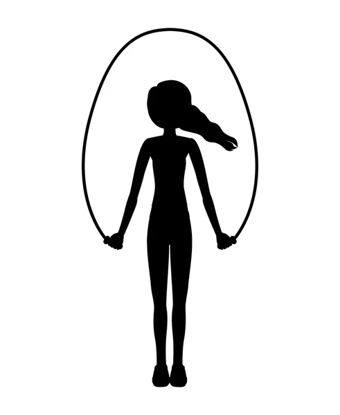 Silhouette femme saut corde vers le haut — Image vectorielle