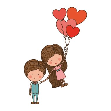 kalp şeklinde balonlarla yüzen man holding kız