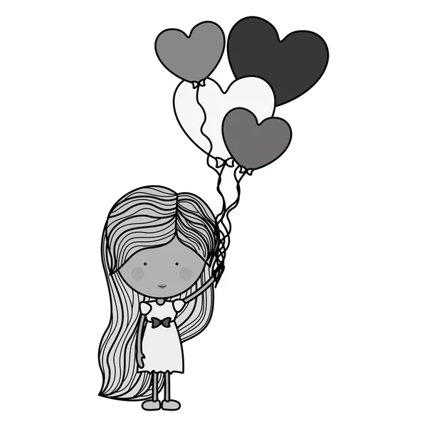 Mujer silueta con globos en forma de corazón — Vector de stock