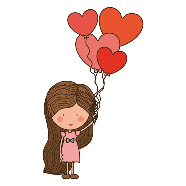 Mulher com balões em forma de coração — Vetor de Stock