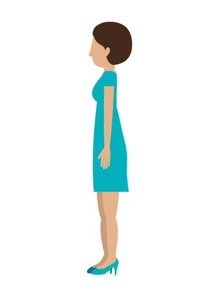 Femme robe debout profils gauche cheveux courts — Image vectorielle