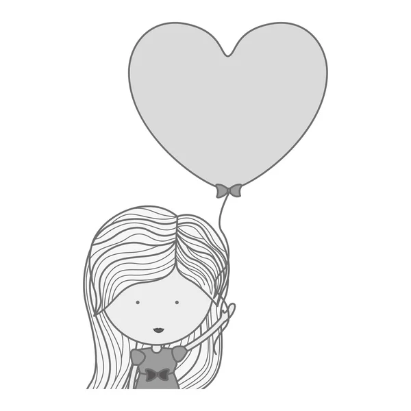 Silhouette half body woman with heart shaped balloons — Stock Vector