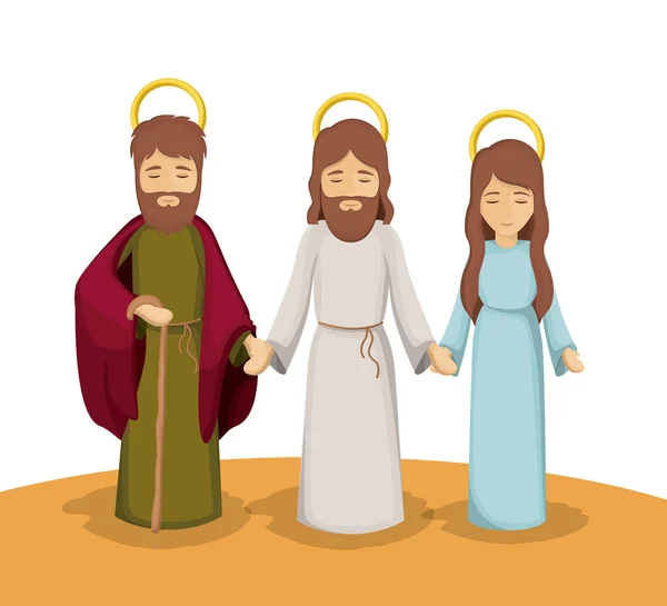 Mary joseph och jesus cartoon design — Stock vektor