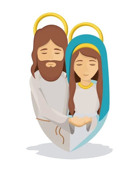 Diseño de dibujos animados de María y Jesús — Vector de stock