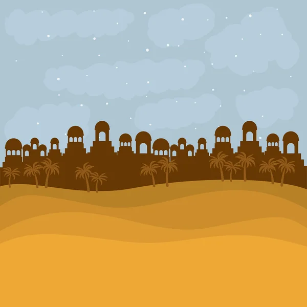 Bethlehem silhouette and desert design — Stock Vector