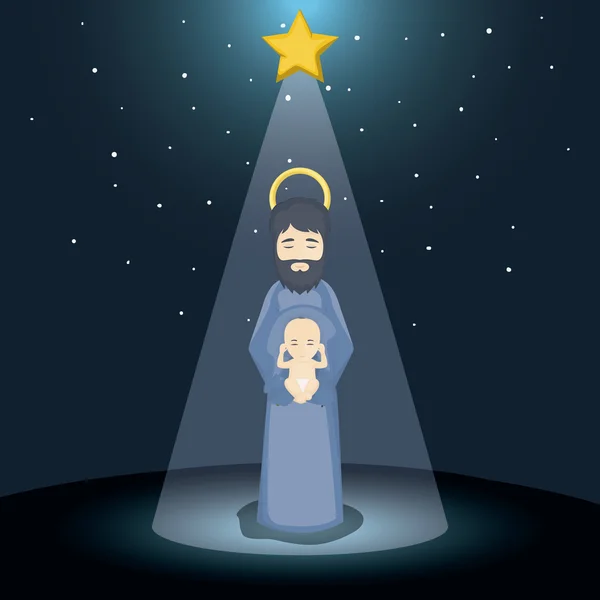 Joseph et bébé Jésus dessin animé — Image vectorielle