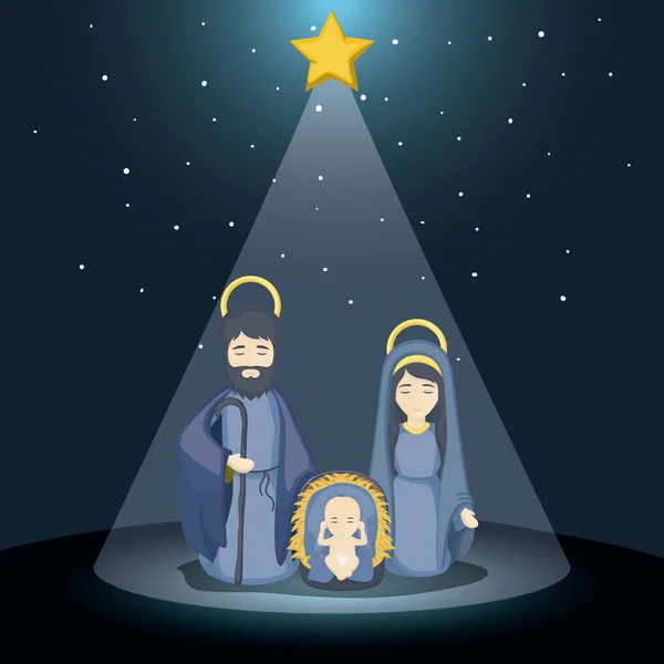 Joseph mary och baby jesus tecknad design — Stock vektor