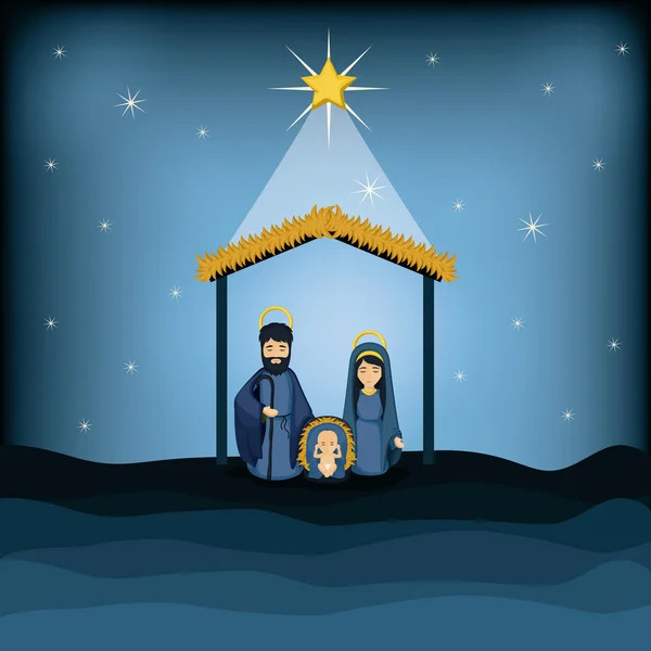 Joseph mary och baby jesus tecknad design — Stock vektor