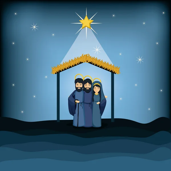 Jesus god joseph and mary cartoon design — Stock Vector