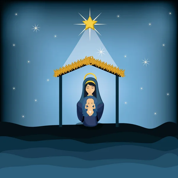 Мэри и малыш Jesus дизайн мультфильма — стоковый вектор