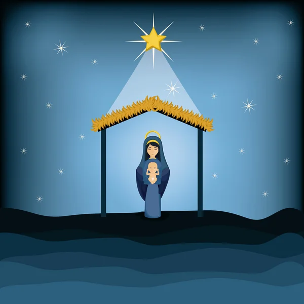 Мэри и малыш Jesus дизайн мультфильма — стоковый вектор
