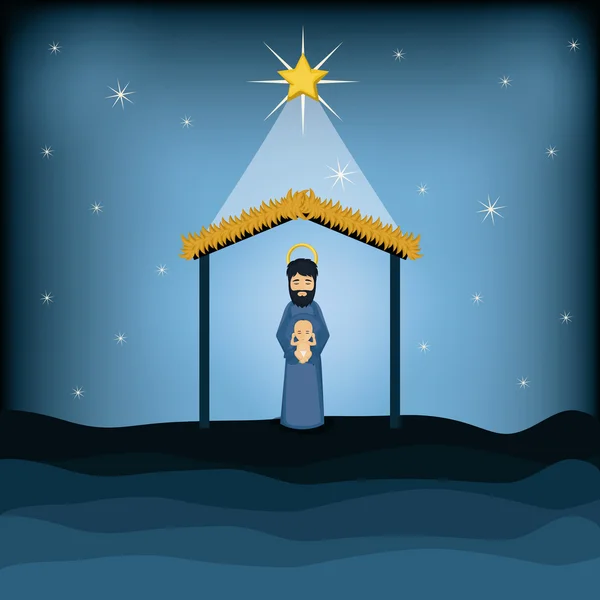 Joseph et bébé Jésus dessin animé — Image vectorielle