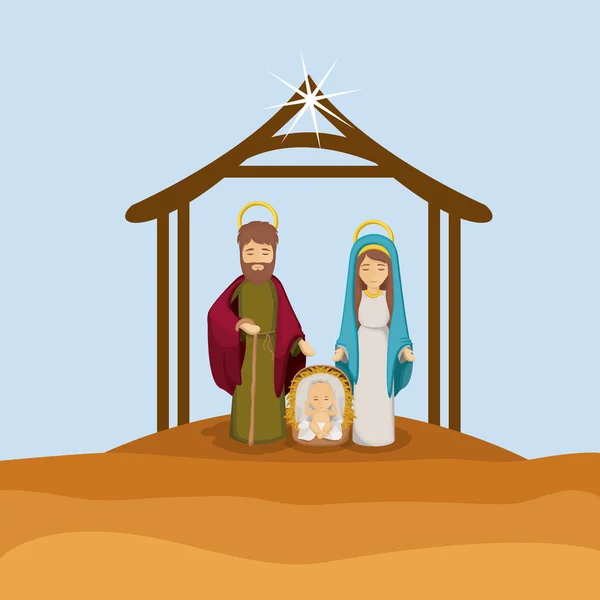 Joseph Maria e bebê Jesus desenho animado — Vetor de Stock