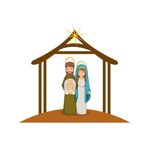 Joseph Maria e bebê Jesus desenho animado — Vetor de Stock