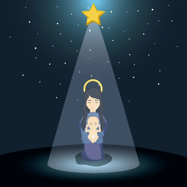 Mary och baby jesus tecknad design — Stock vektor