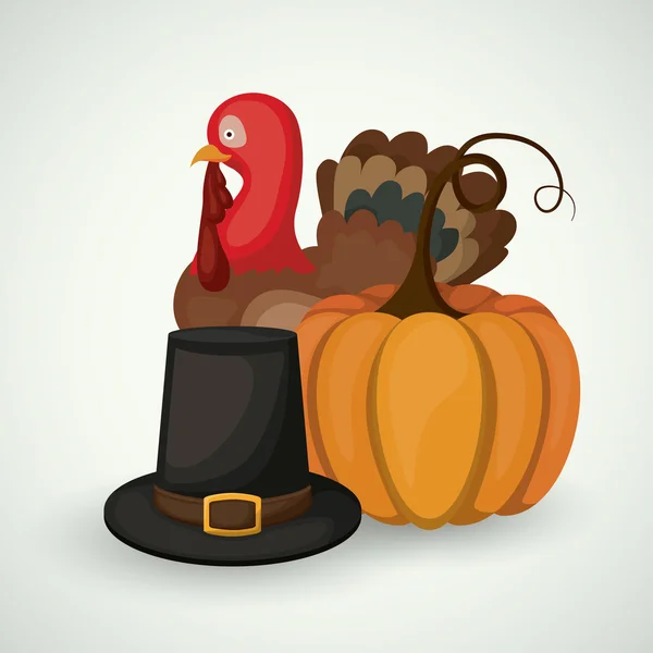 Pumpkin turkey and hat of Thanks given design — Διανυσματικό Αρχείο