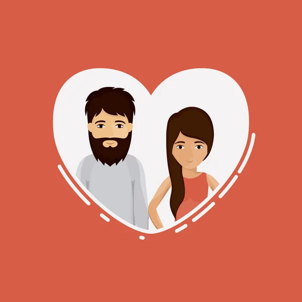 Desenhos animados casal dentro do projeto do coração — Vetor de Stock