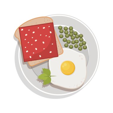 yumurta yeşil bezelye ekmek jambon ile gıda plaka