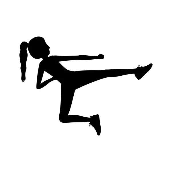 Silhouette woman martial arts flying kick — Stock vektor