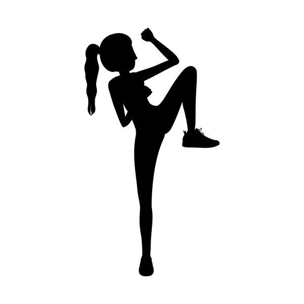 Silhouette woman martial arts low kick — ストックベクタ