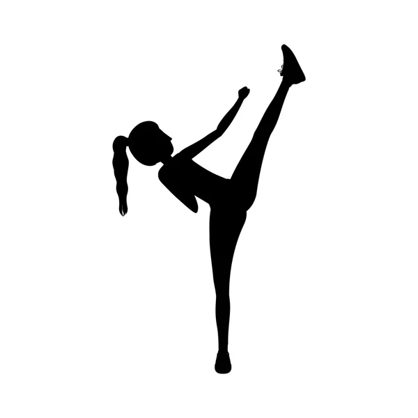 Silhouette woman martial arts high kick — ストックベクタ
