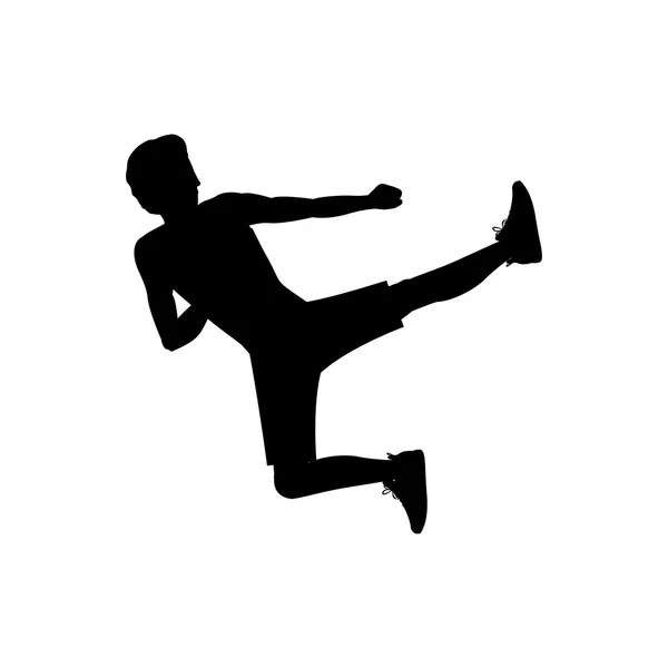 Silhouette man martial arts flying kick — Stock vektor
