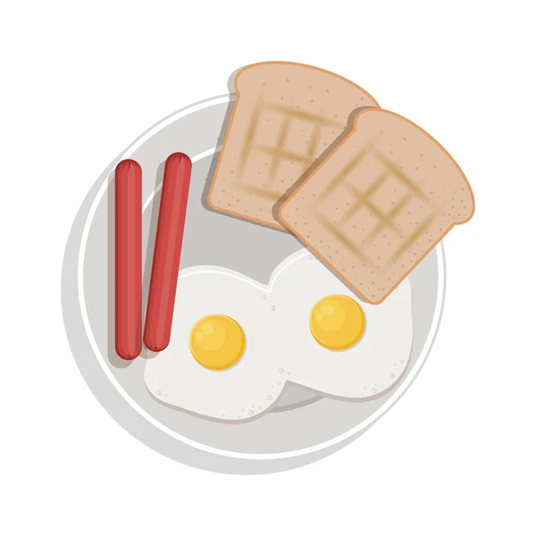 Food plate with eggs bread sausace — Stockový vektor