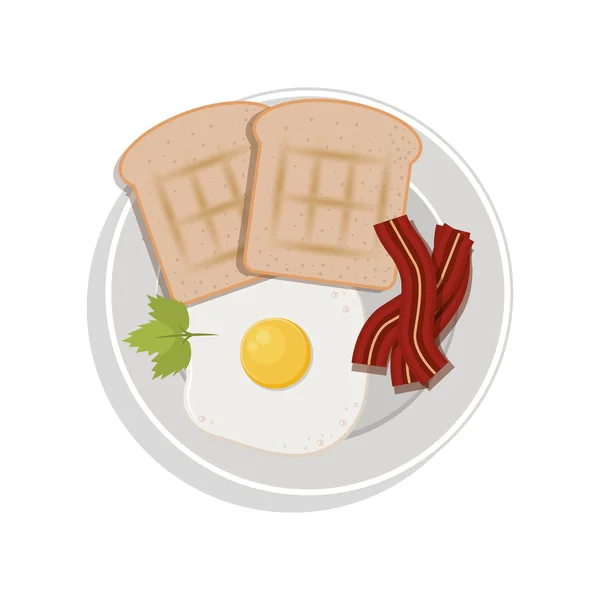 Food plate with egg bread bacon cilantro leaf — Stockový vektor