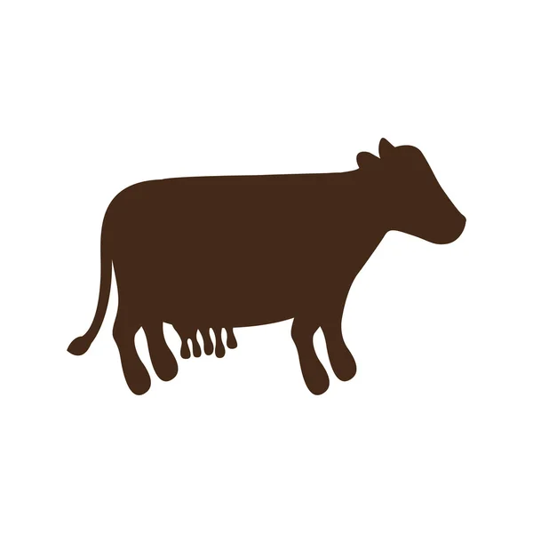 Silueta color marrón con vaca lechera — Vector de stock