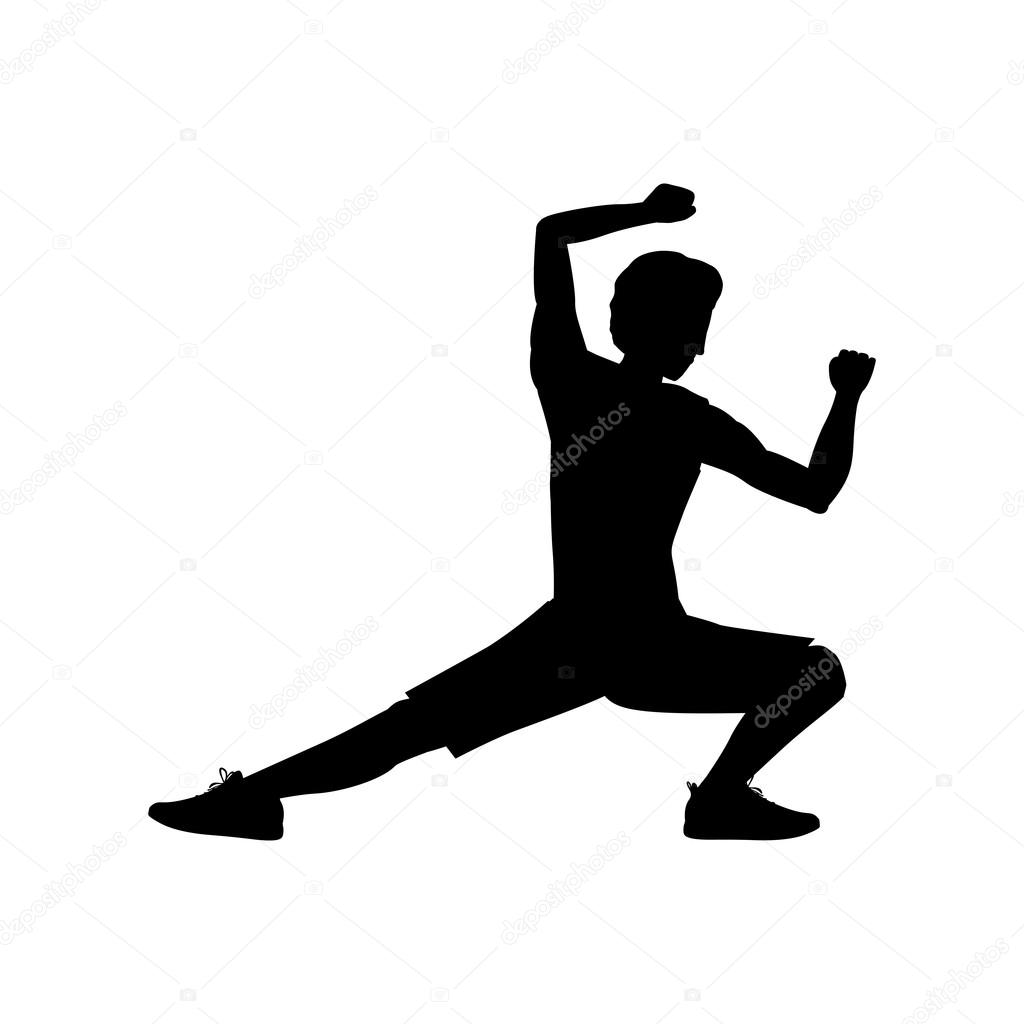 Silhouette man martial arts kick down Stock Vector Image by