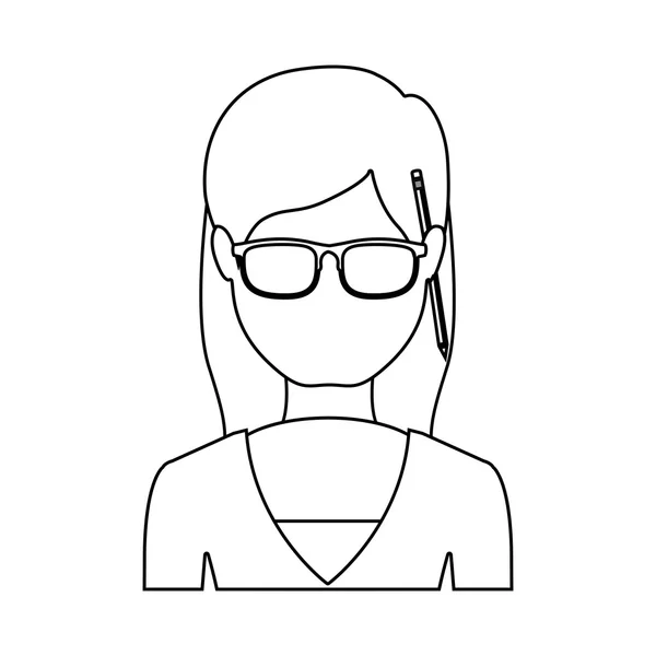 Silhouette half body woman with glasses and jacket — ストックベクタ