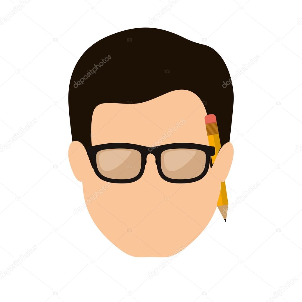 Front face man with black hair and pencil Stock Vector Image by  ©grgroupstock #127905208