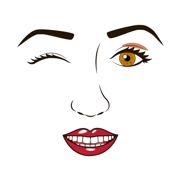Femmes visage clin d'oeil et souriant — Image vectorielle