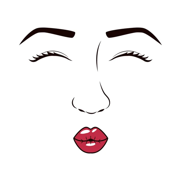 ใบหน้าของผู้หญิงที่มีสายตาและจูบ — ภาพเวกเตอร์สต็อก