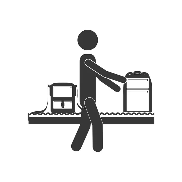 Silhouette man with luggage conveyor belt — Stock Vector