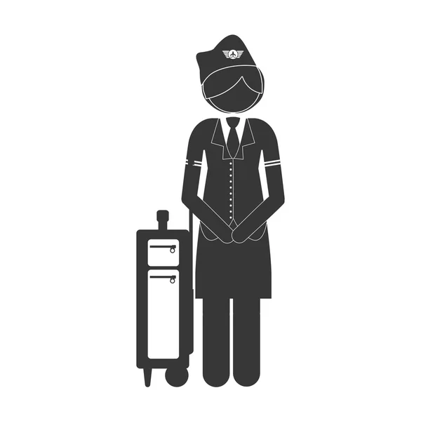 Silhouette front stewardess with suitcase — Stock Vector