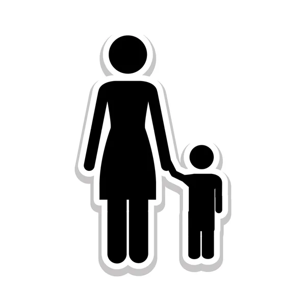 Gambar ikon pictogram ibu dan anak - Stok Vektor